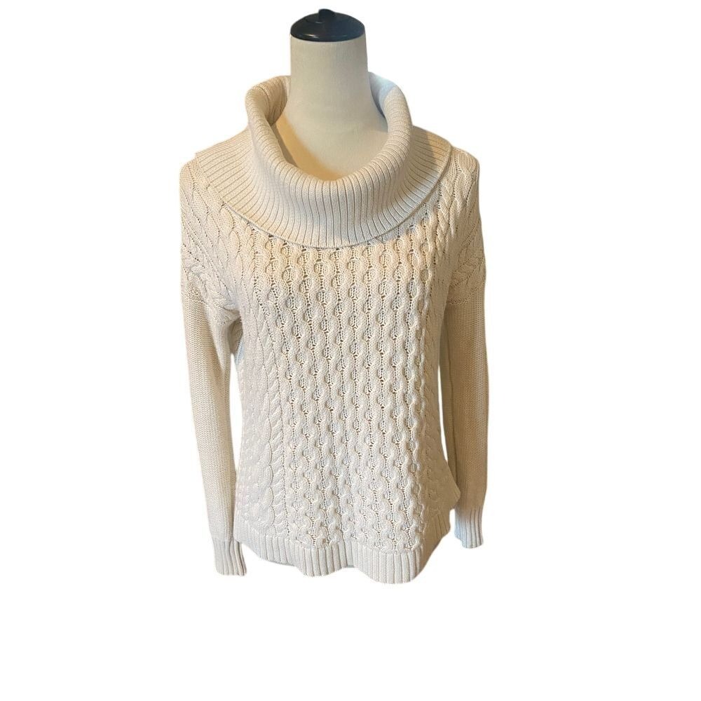 Women' s American Eagle Cream Cable Knit Turtleneck Cozy Sweater‎ Pullover S/P